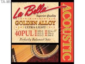 Струны для акустической гитары La Bella 40PUL Golden Alloy, бронза, Ultra Light,