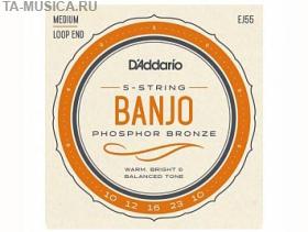 Струны для 5-струнного банджо, фосф.бронза, Medium, 10-23, EJ55, D'Addario