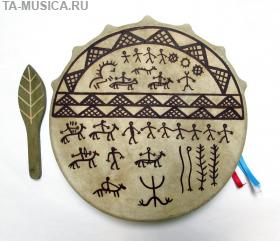Бубен шаманский с рисунком, Хакасия, 25 см (Ч)